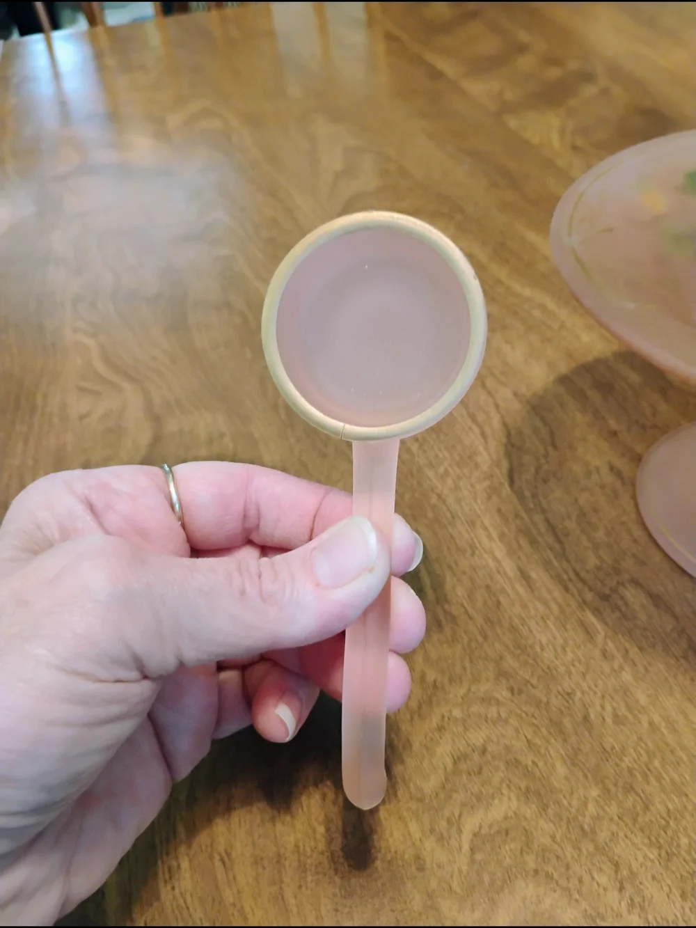 Vintage Tiffin Satin Pink Mayonnaise Bowl With Spoon Floral Poppies Gold Trim